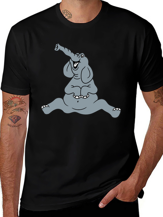 Funny Elephant Cartoon Graphic Tee - Black Casual T-Shirt