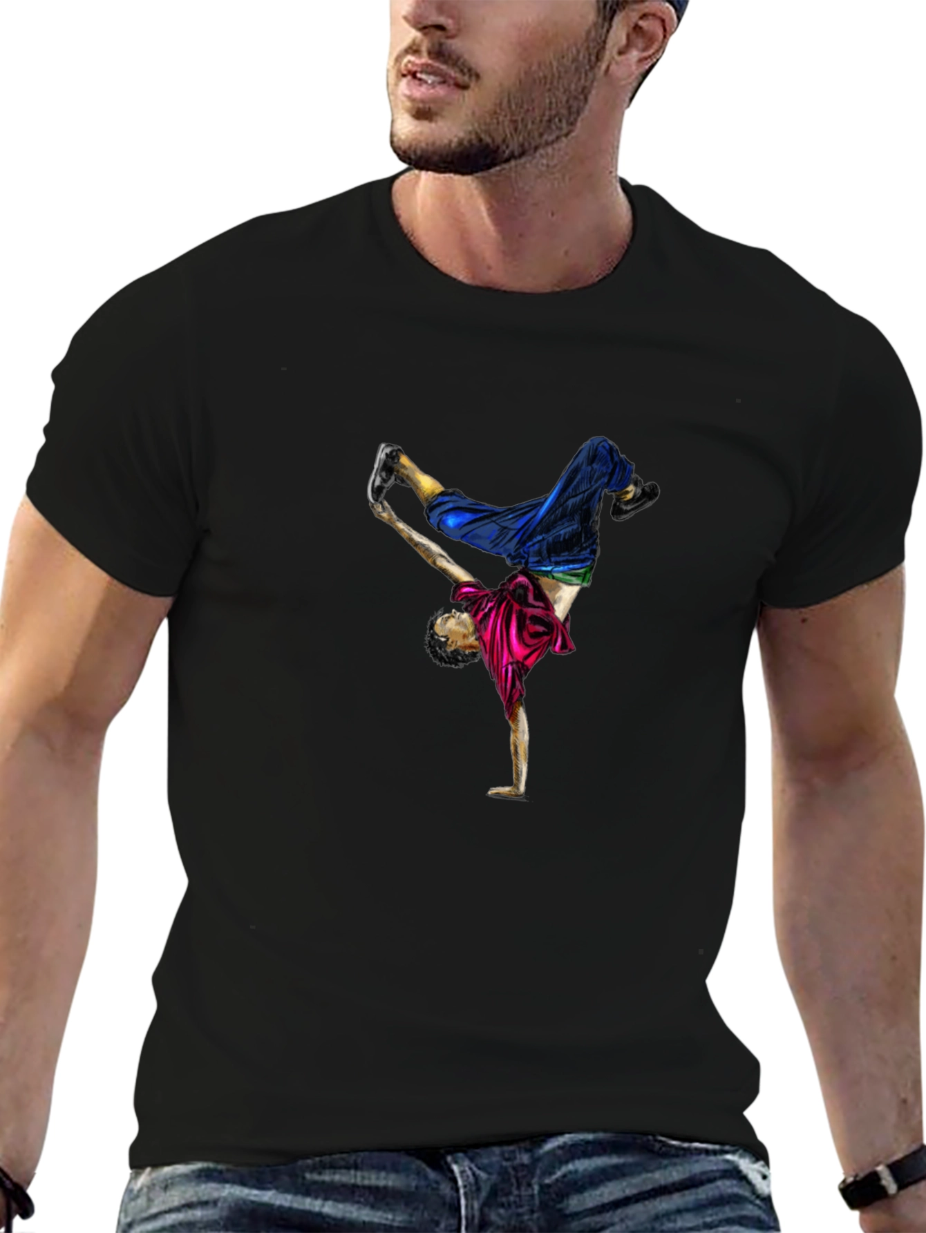 Breakdancer Graphic Tee - Black Cotton T-Shirt