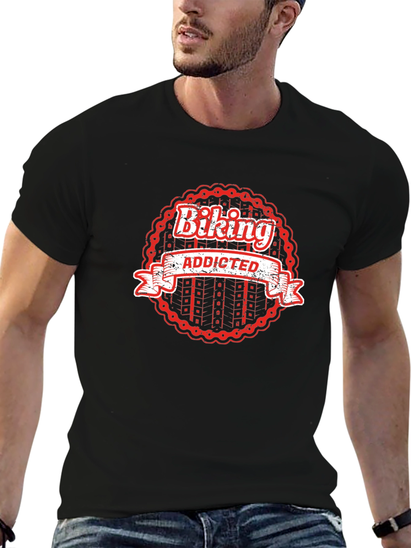 Biking Addicted Graphic Tee - Black