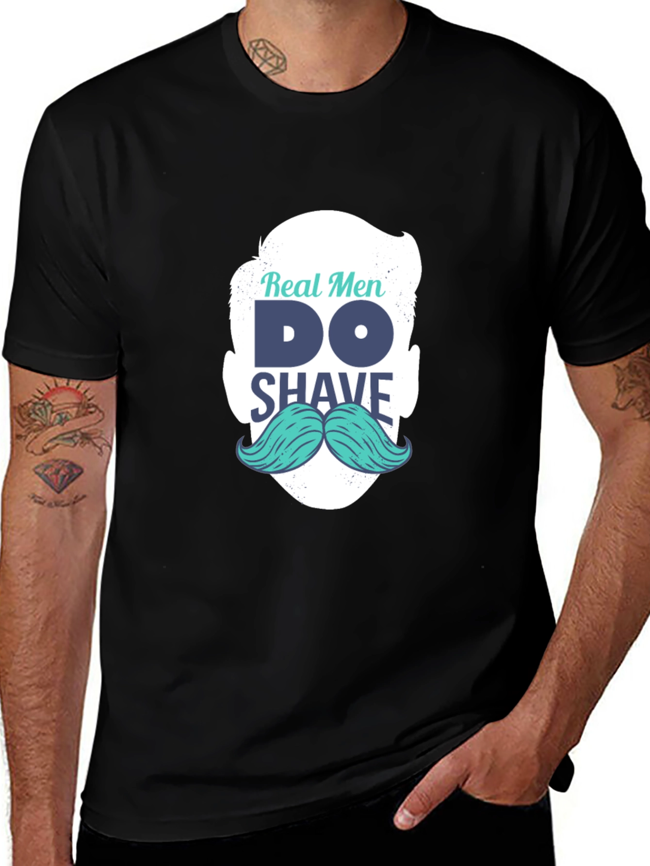 Real Men Shave T-Shirt: Cool Mustache Graphic Tee