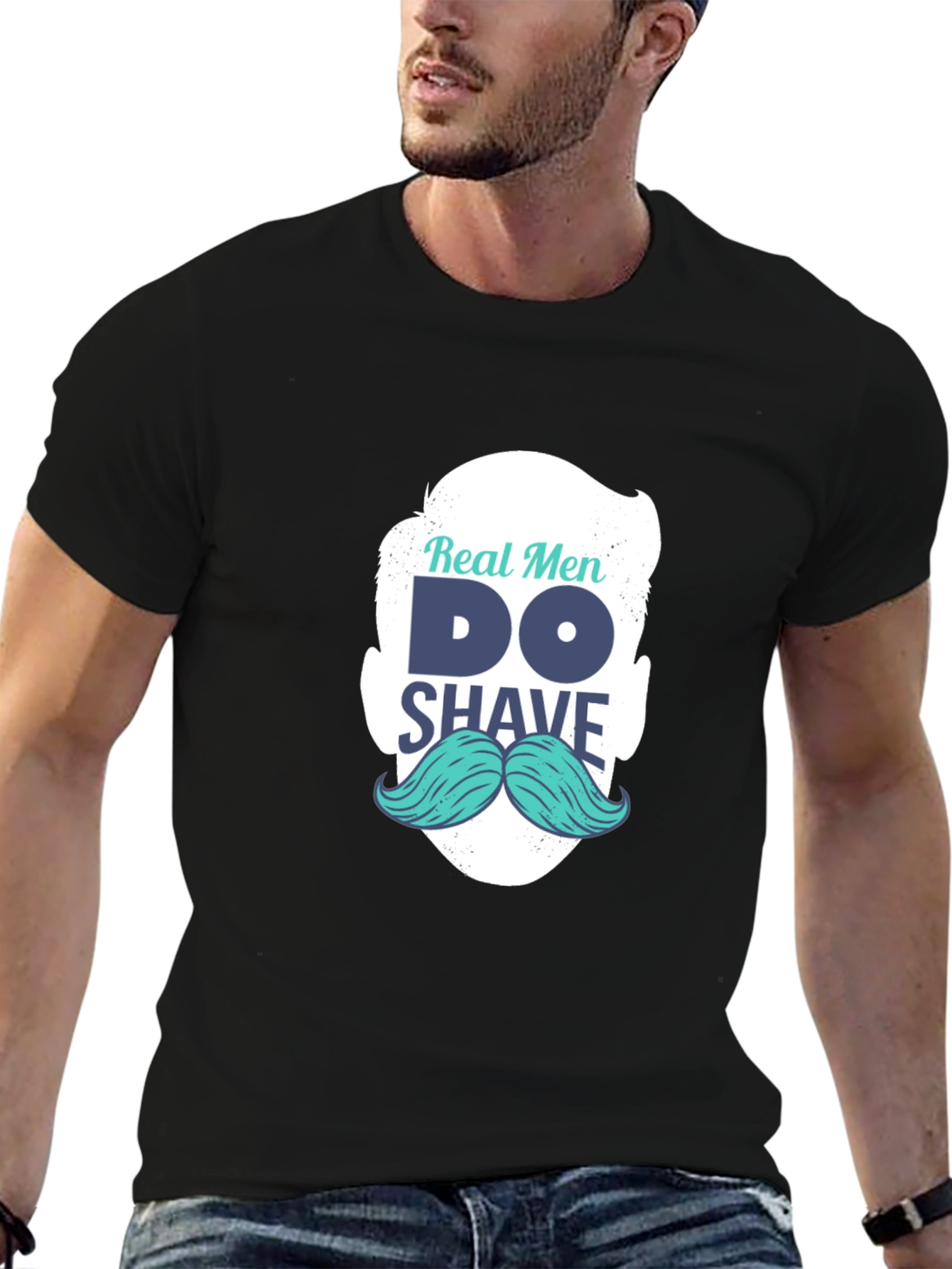 Real Men Shave T-Shirt: Cool Mustache Graphic Tee