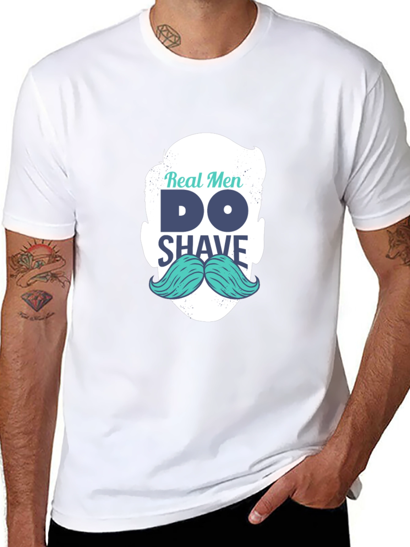 Real Men Shave T-Shirt: Cool Mustache Graphic Tee