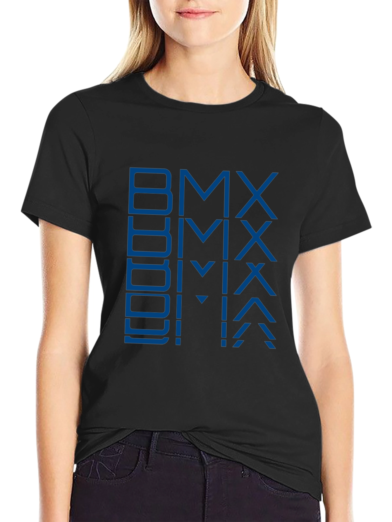 Blue BMX Graphic Print Black T-Shirt