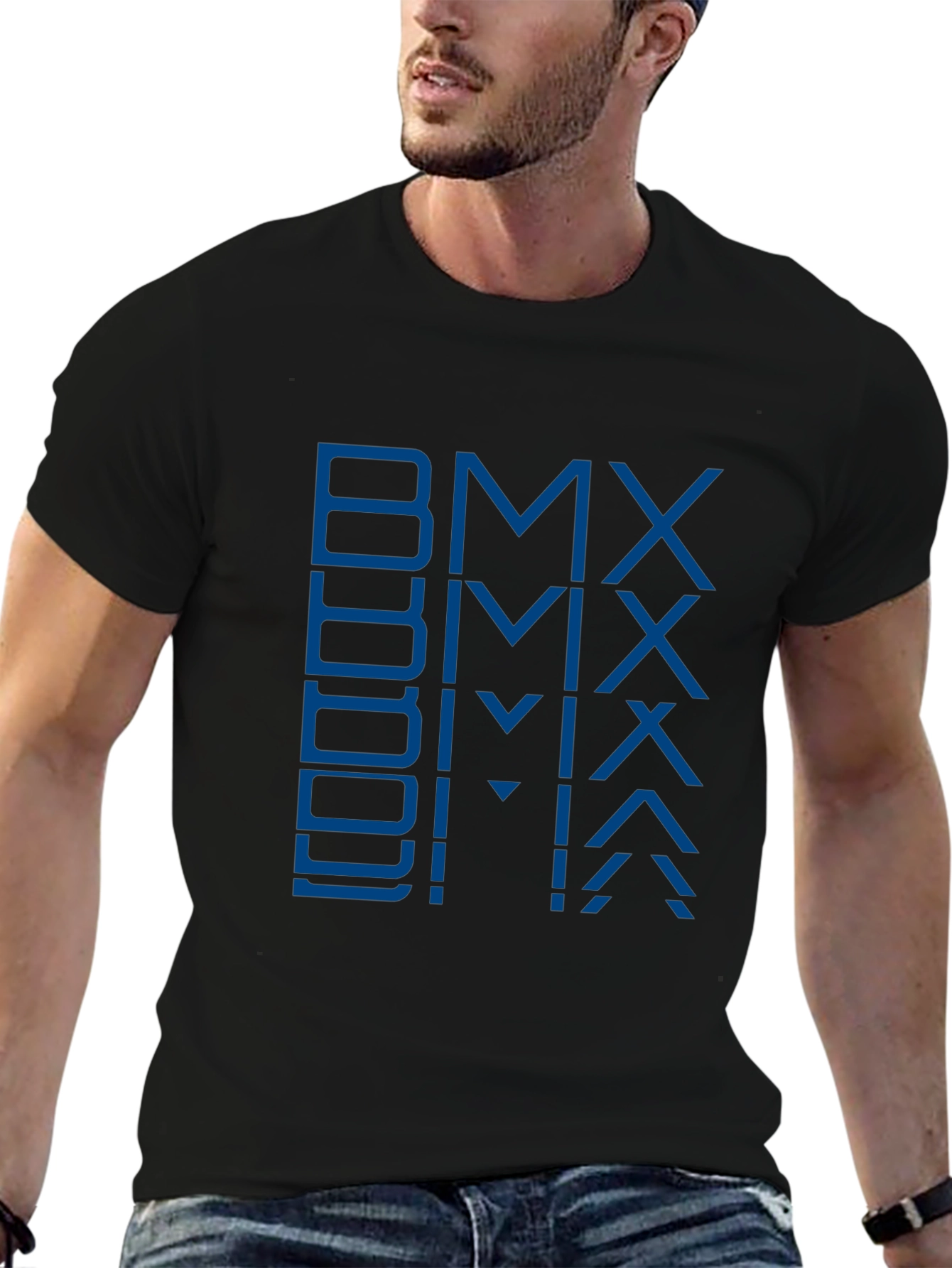 Blue BMX Graphic Print Black T-Shirt