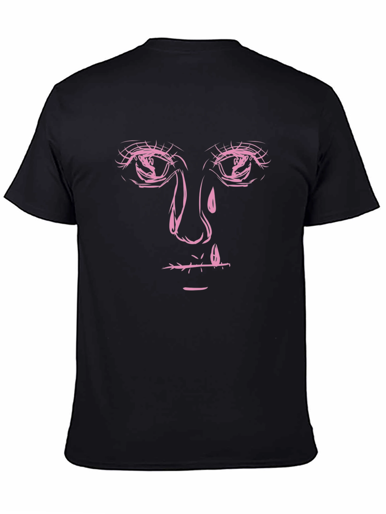 Black Graphic Tee with Pink Face Print