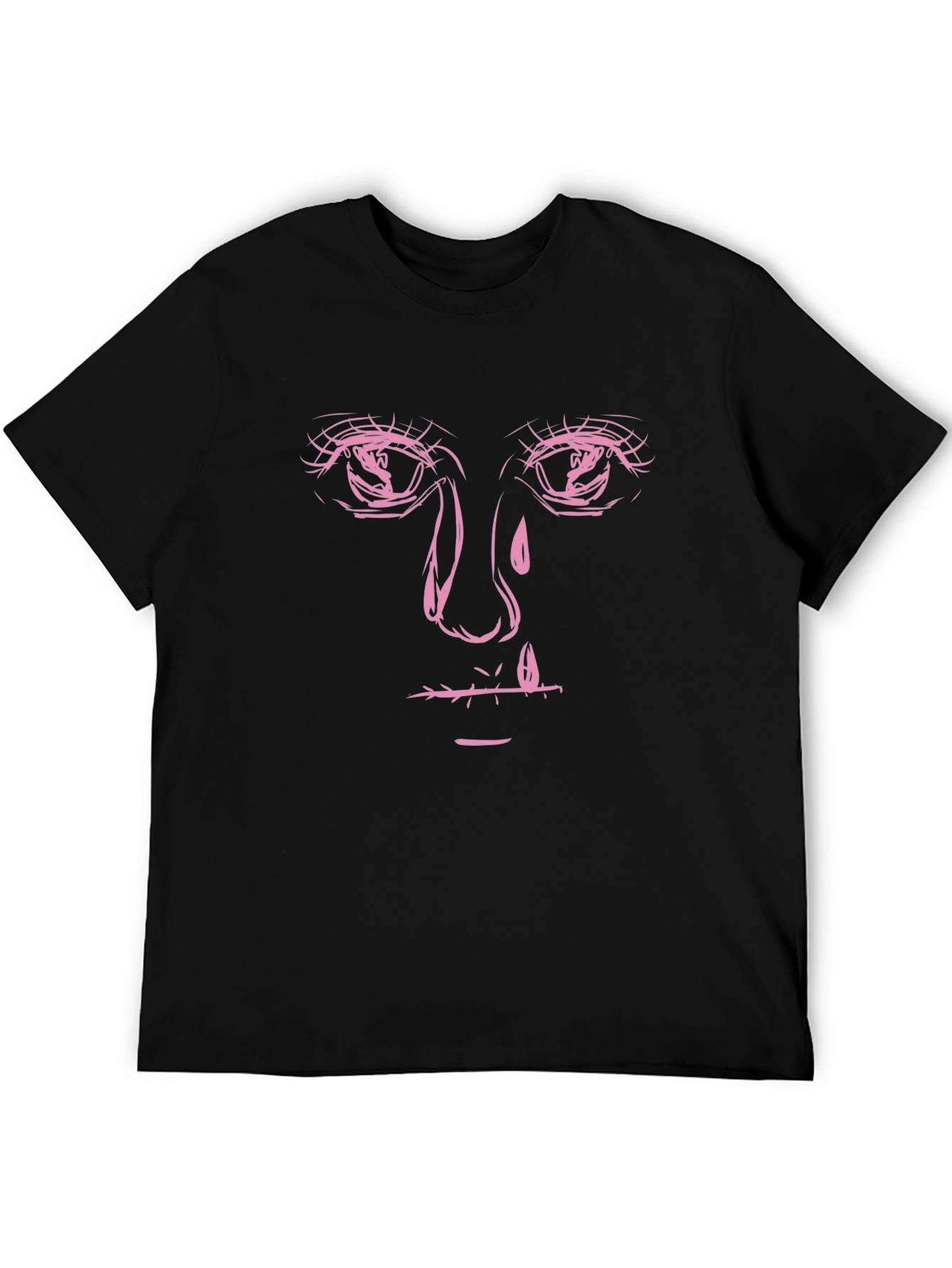 Black Graphic Tee with Pink Face Print