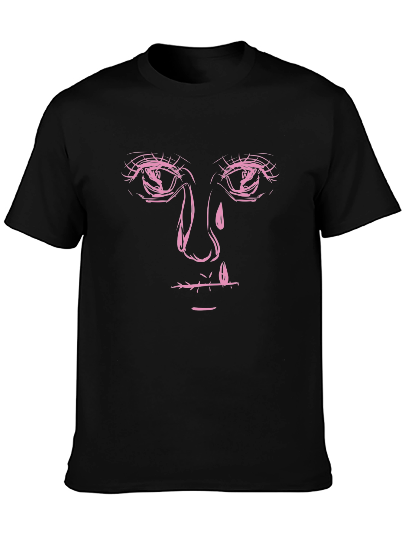 Black Graphic Tee with Pink Face Print
