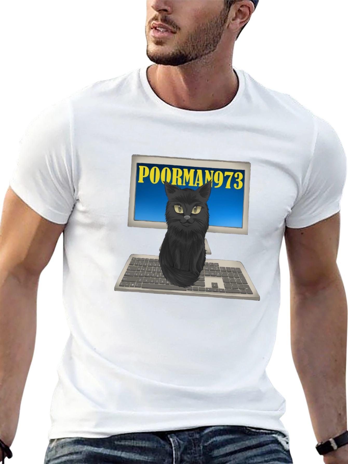 PoorMan973 Cat on Computer T-Shirt