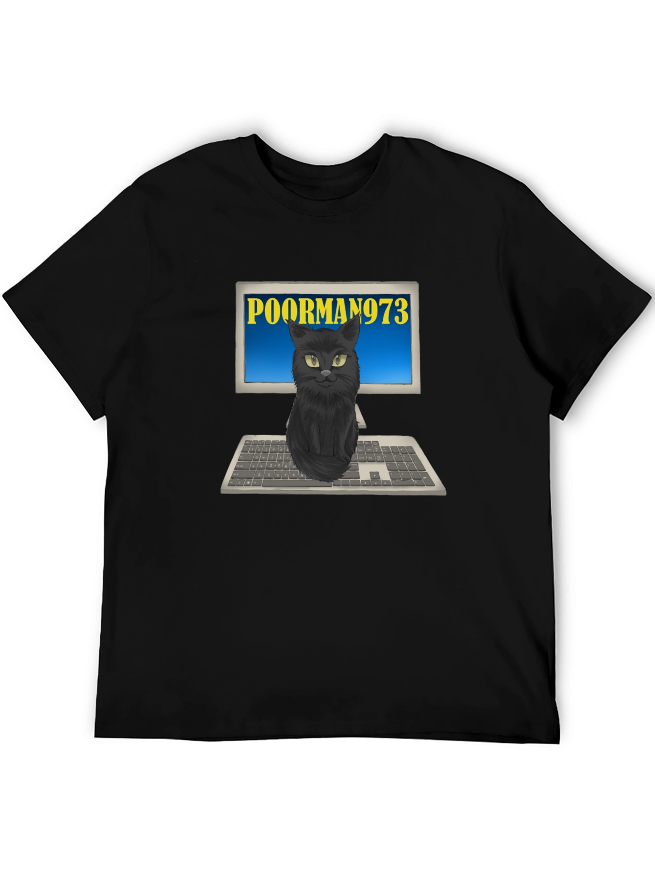 PoorMan973 Cat on Computer T-Shirt