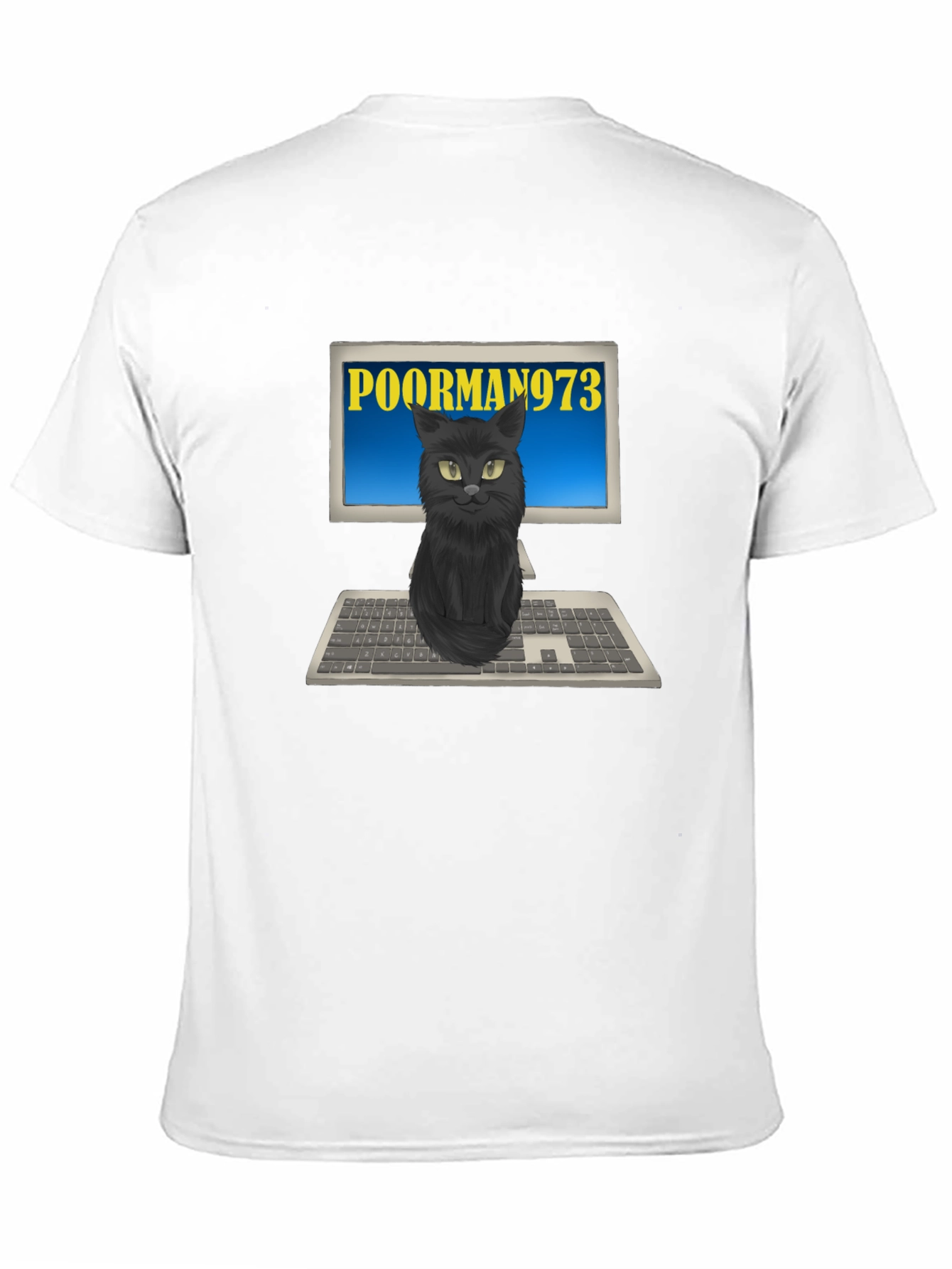 PoorMan973 Cat on Computer T-Shirt