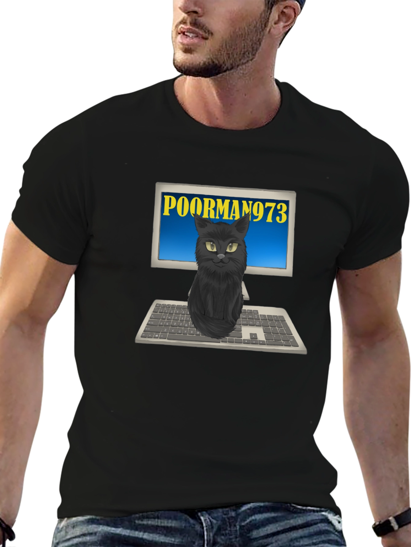 PoorMan973 Cat on Computer T-Shirt