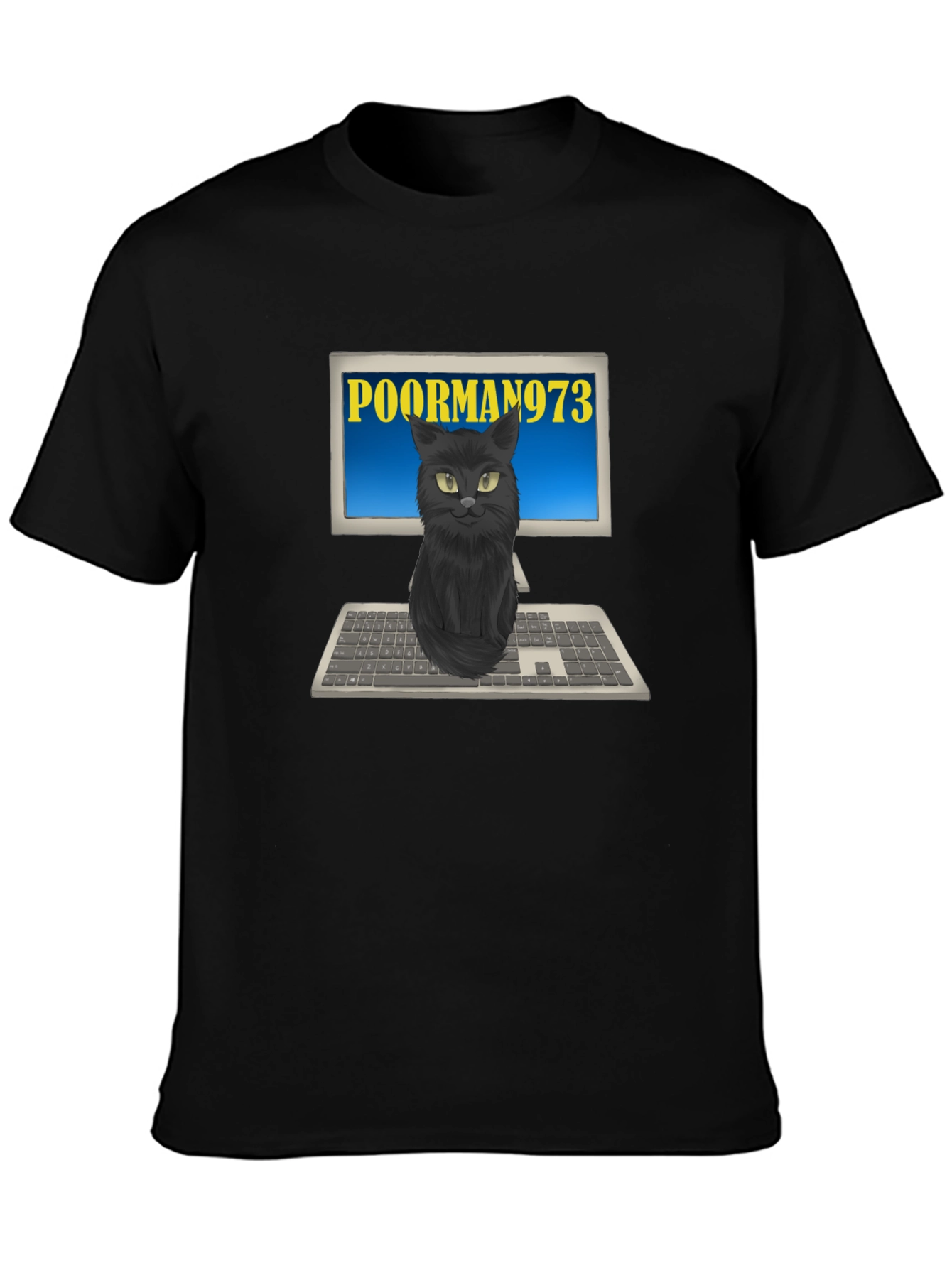 PoorMan973 Cat on Computer T-Shirt