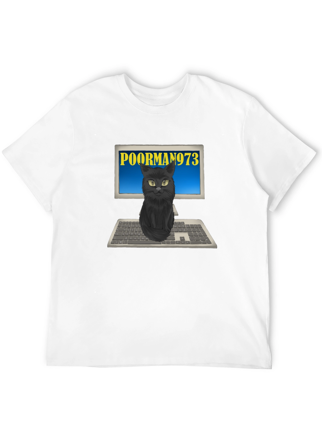 PoorMan973 Cat on Computer T-Shirt