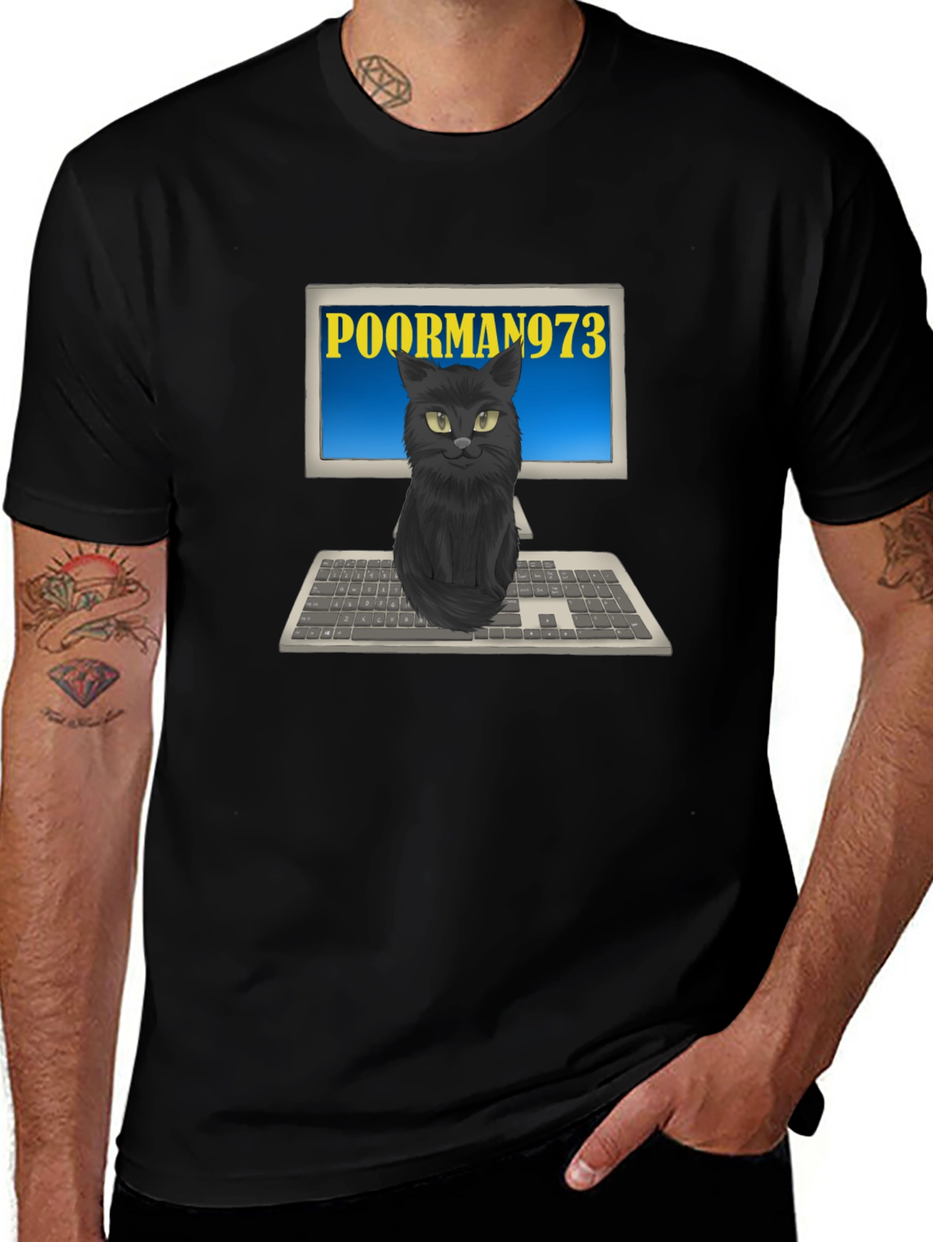 PoorMan973 Cat on Computer T-Shirt