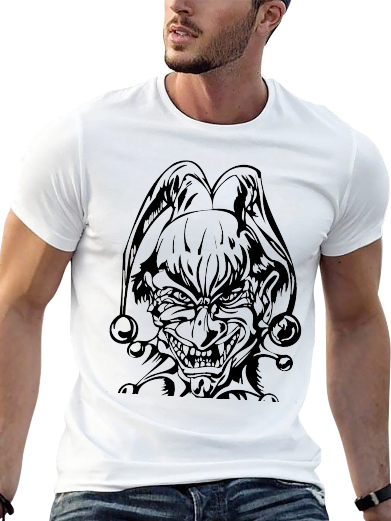 Mens Black Graphic Tee - Evil Jester Design