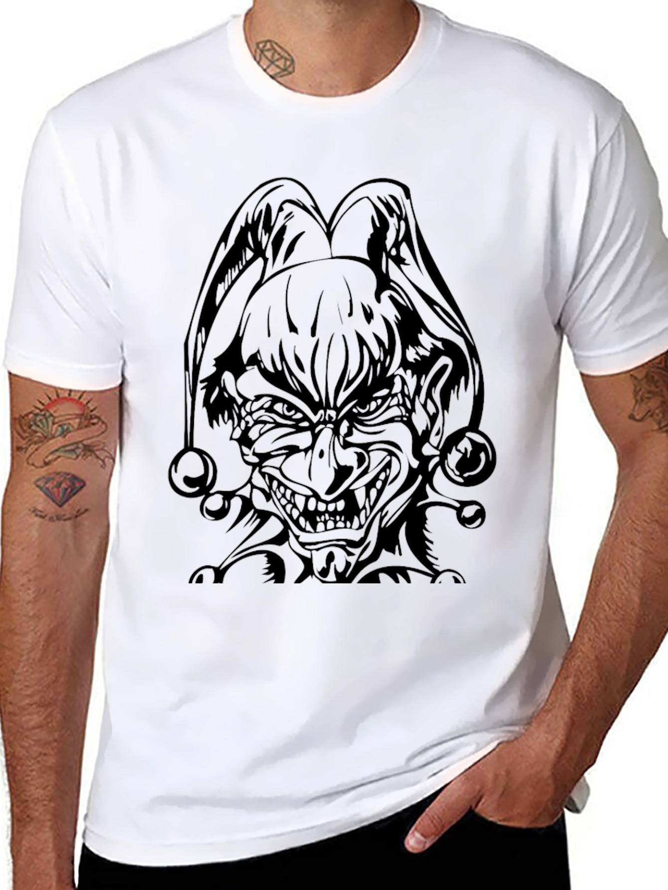 Mens Black Graphic Tee - Evil Jester Design