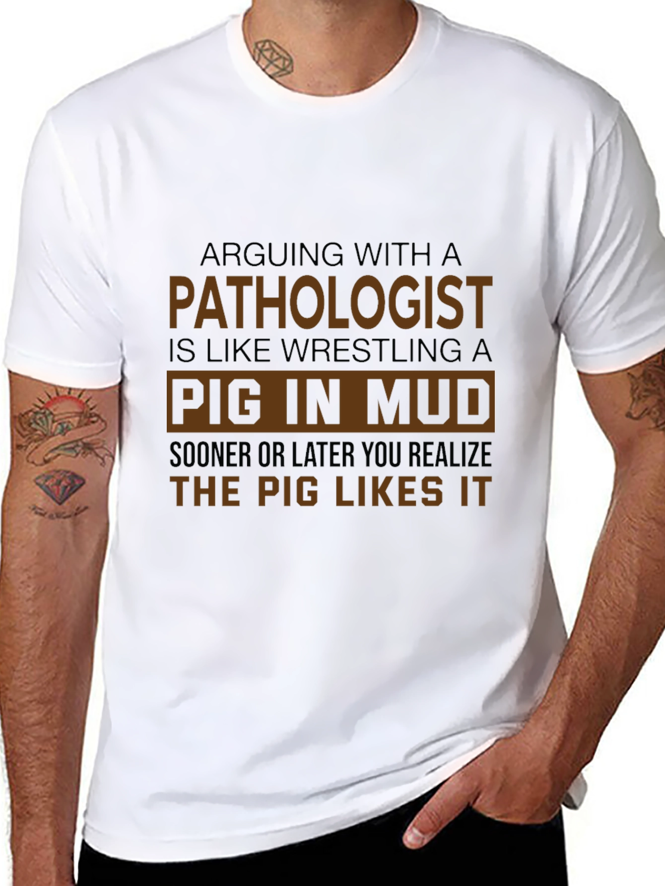 Pathologist Pig in Mud Black T-Shirt
