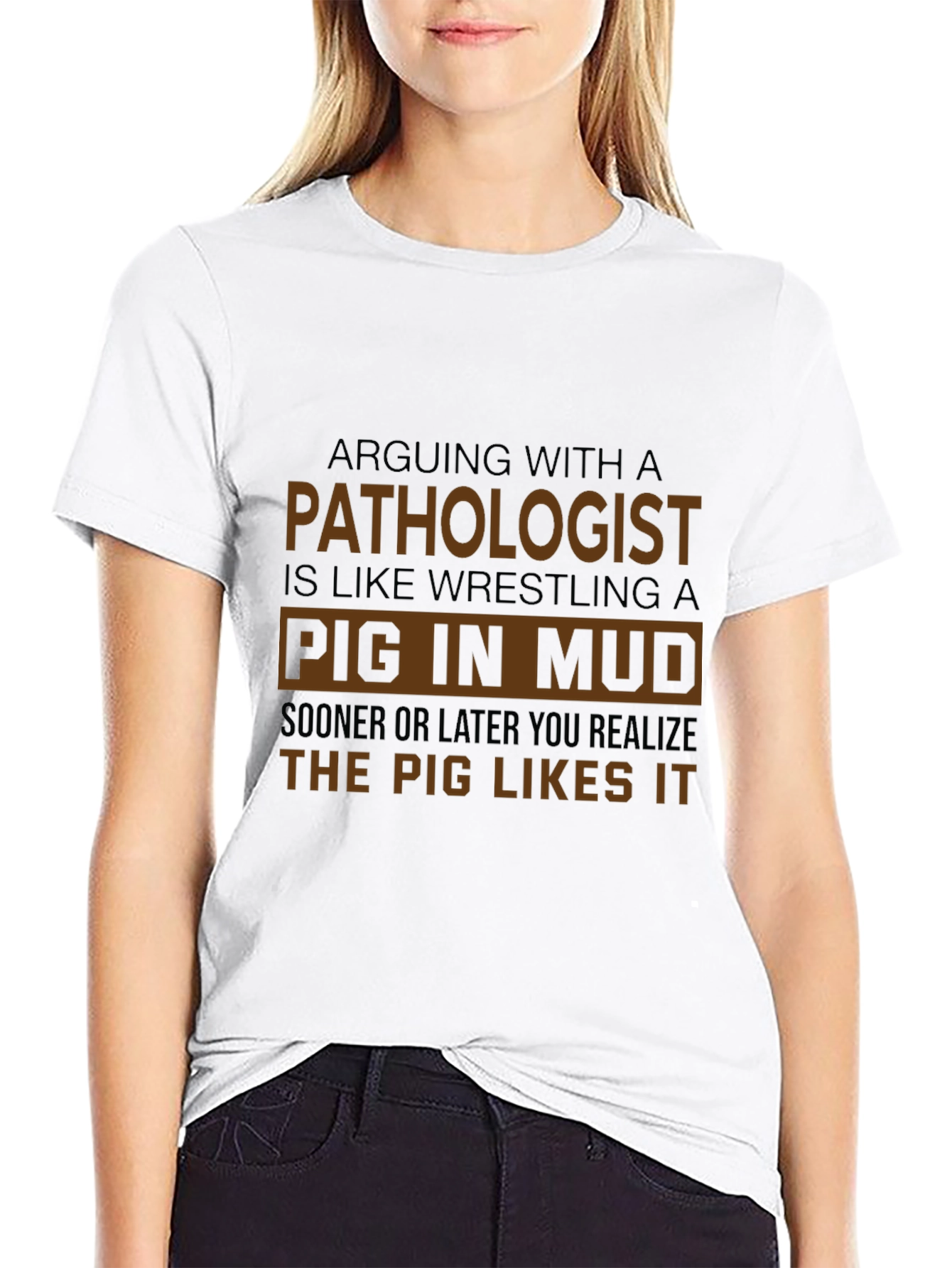 Pathologist Pig in Mud Black T-Shirt