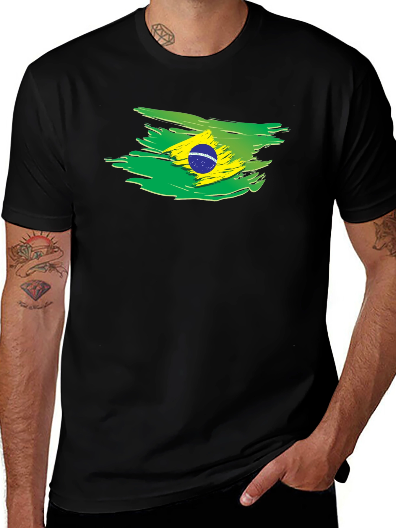 Brazil Flag Brushstroke Graphic T-Shirt