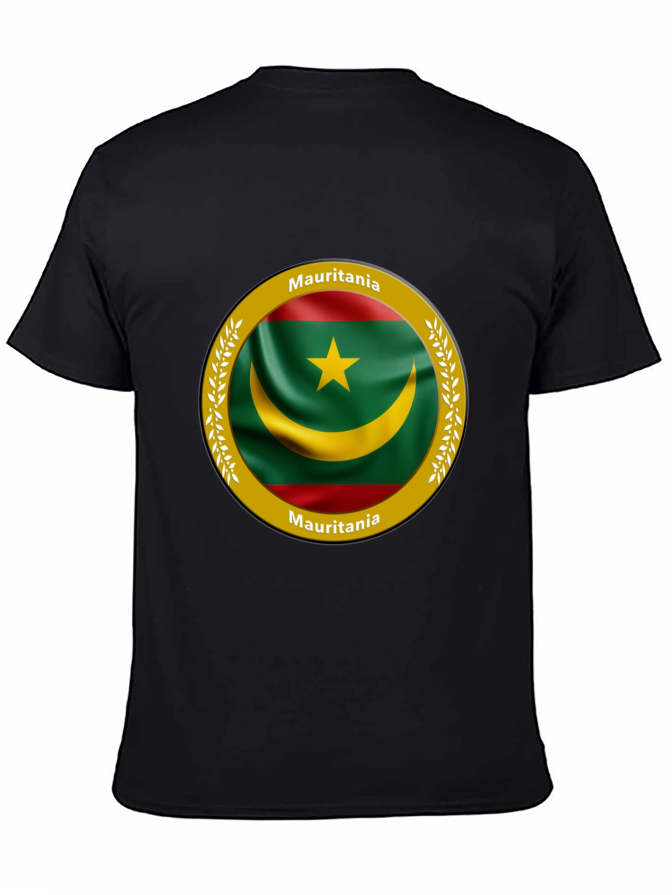 Mauritania Flag Graphic Print Black T-Shirt