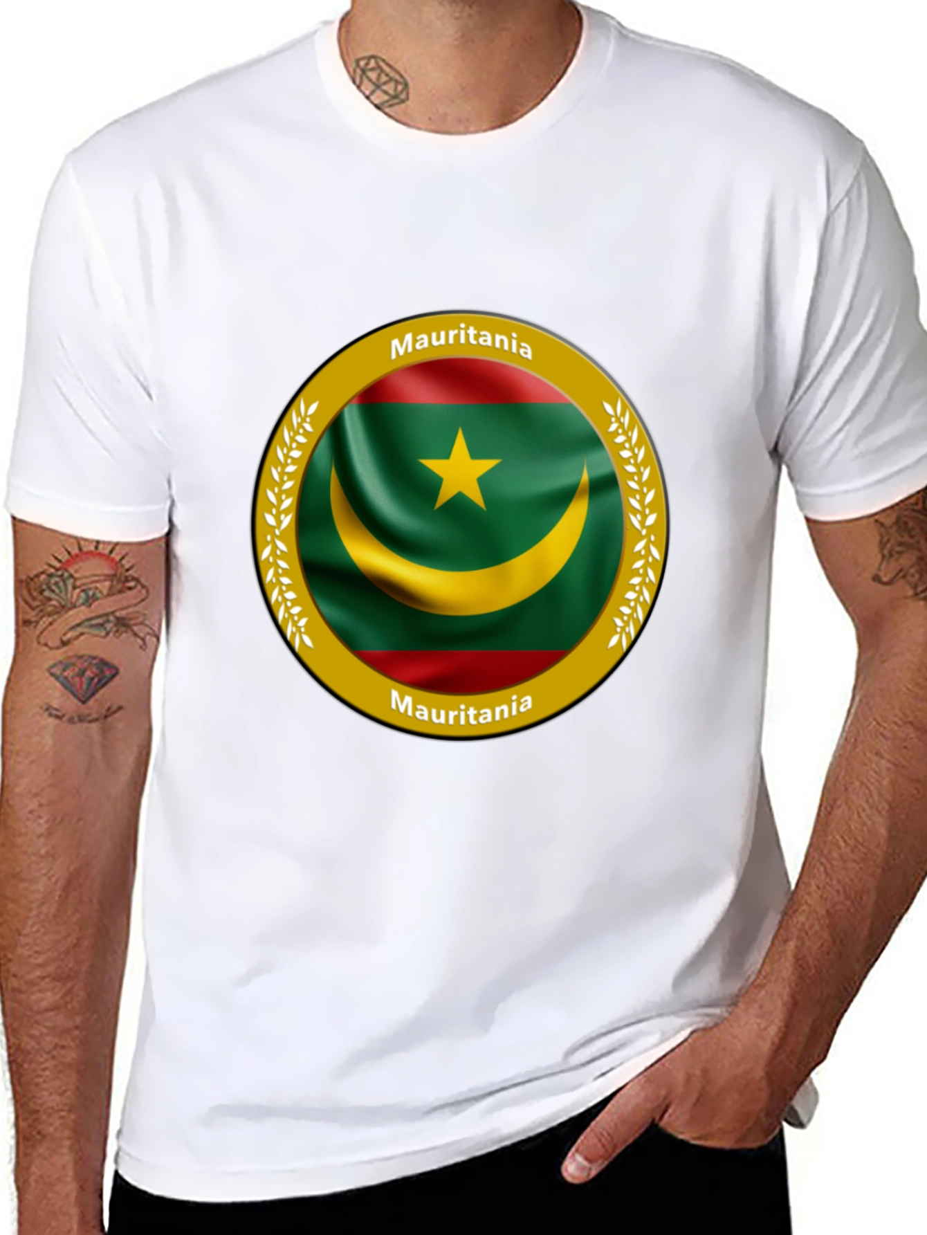 Mauritania Flag Graphic Print Black T-Shirt