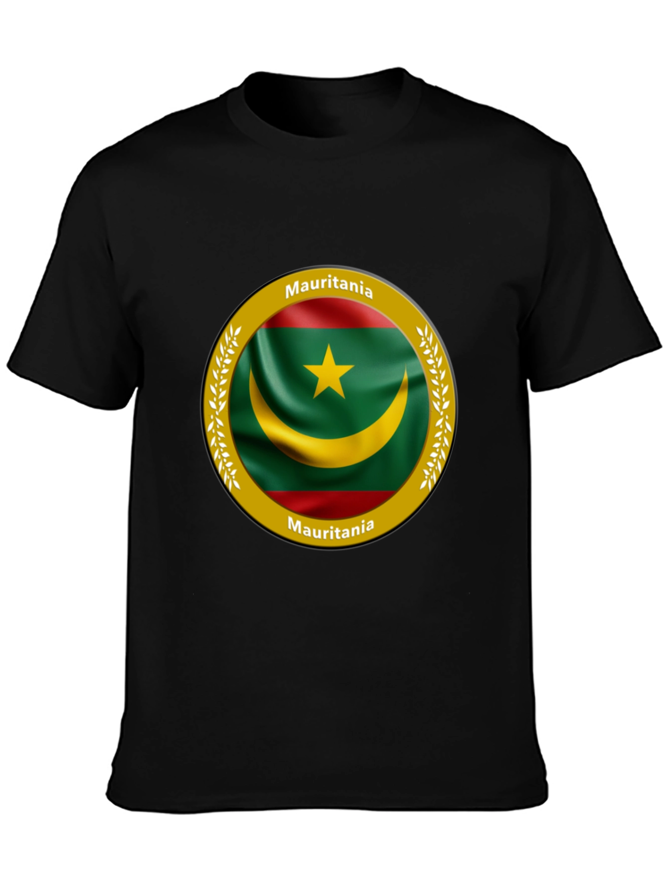 Mauritania Flag Graphic Print Black T-Shirt