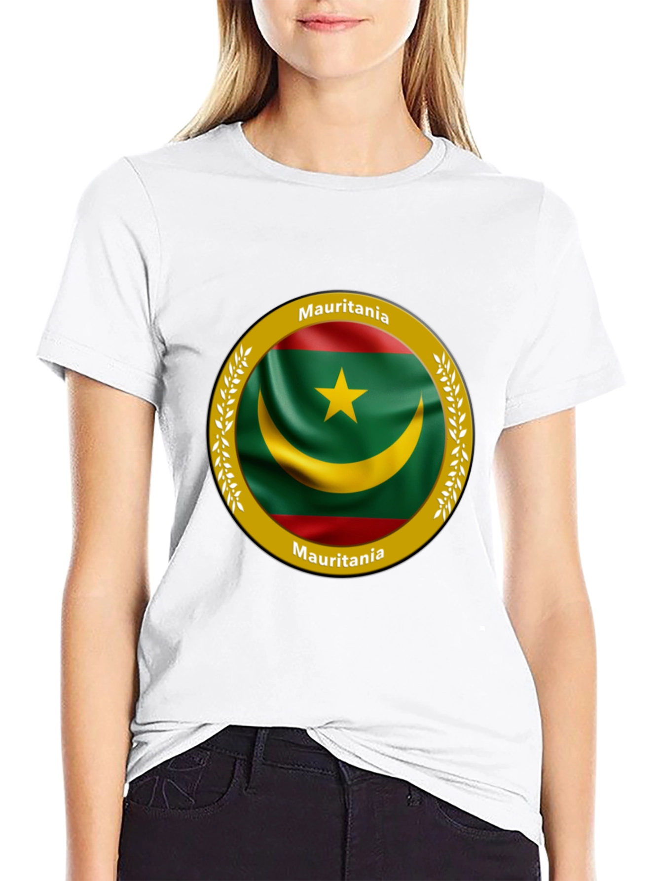 Mauritania Flag Graphic Print Black T-Shirt