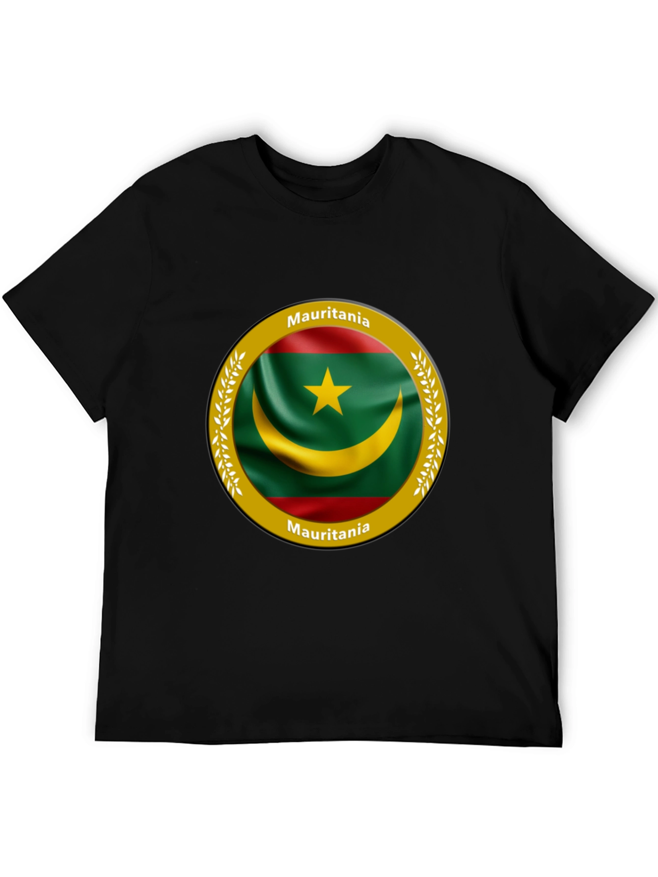 Mauritania Flag Graphic Print Black T-Shirt