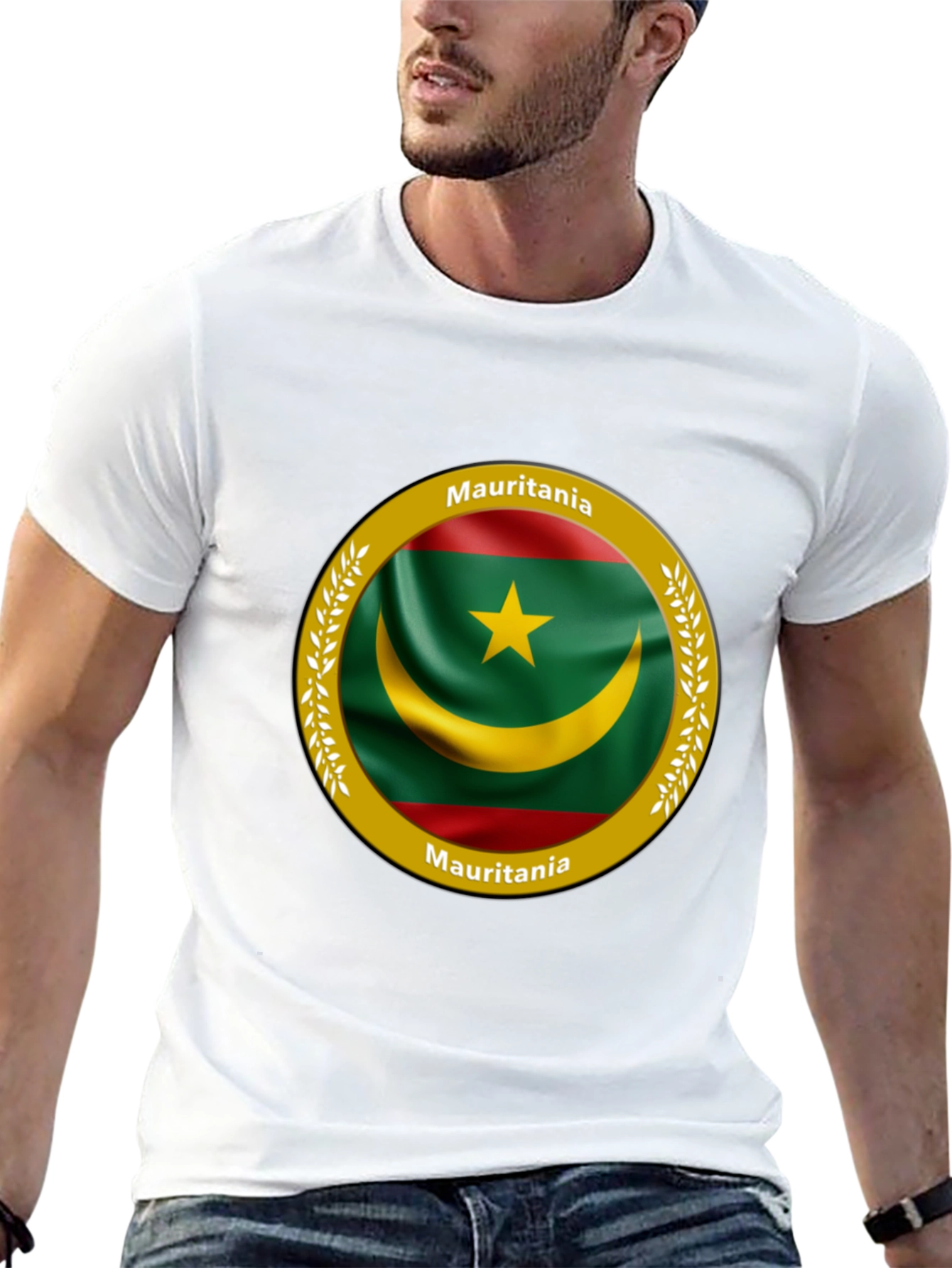 Mauritania Flag Graphic Print Black T-Shirt
