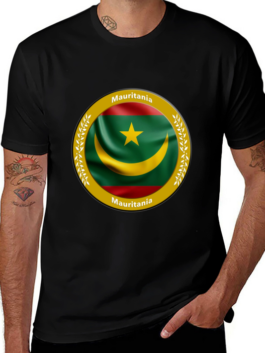 Mauritania Flag Graphic Print Black T-Shirt