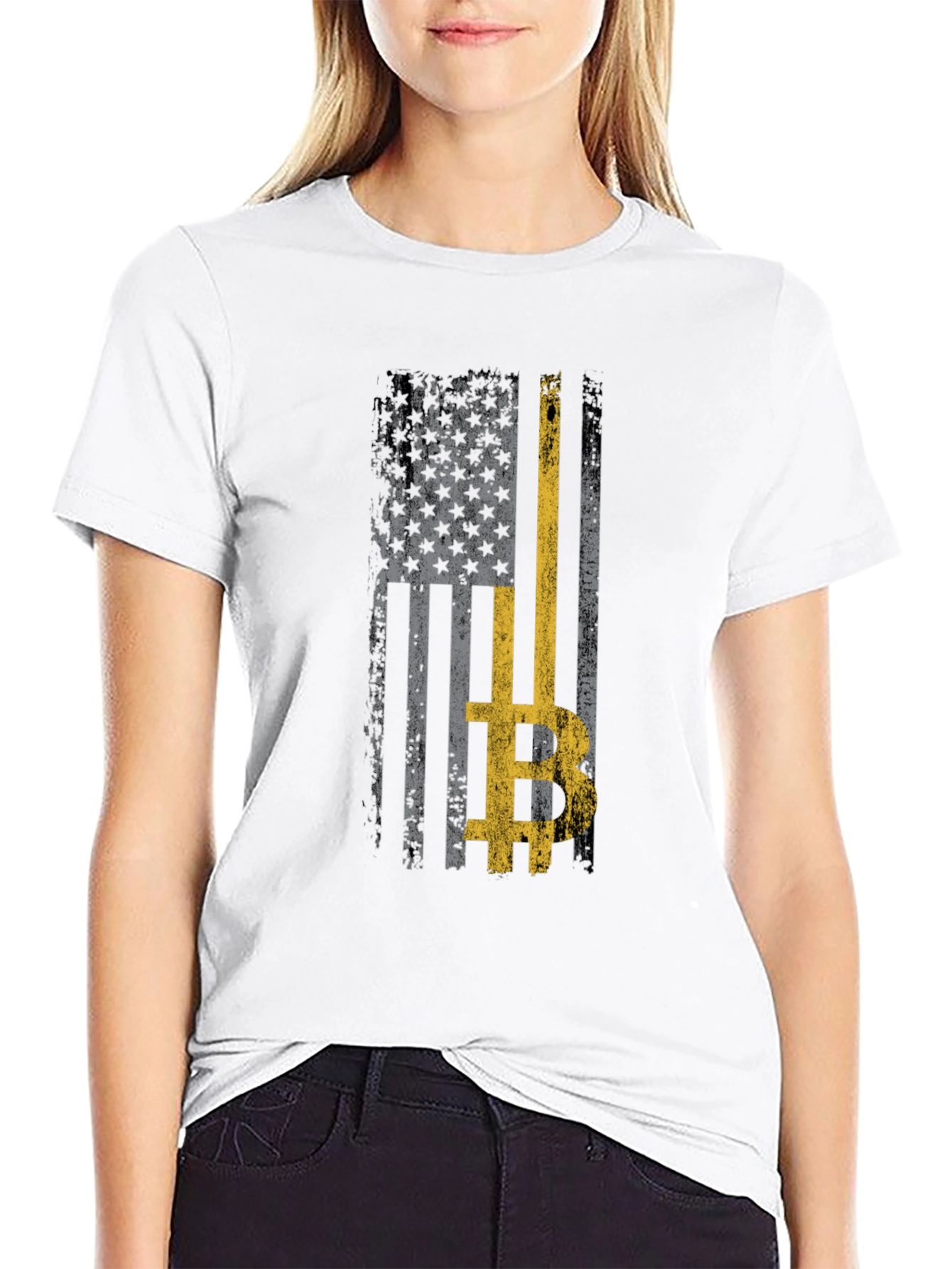 Distressed US Flag Bitcoin T-Shirt