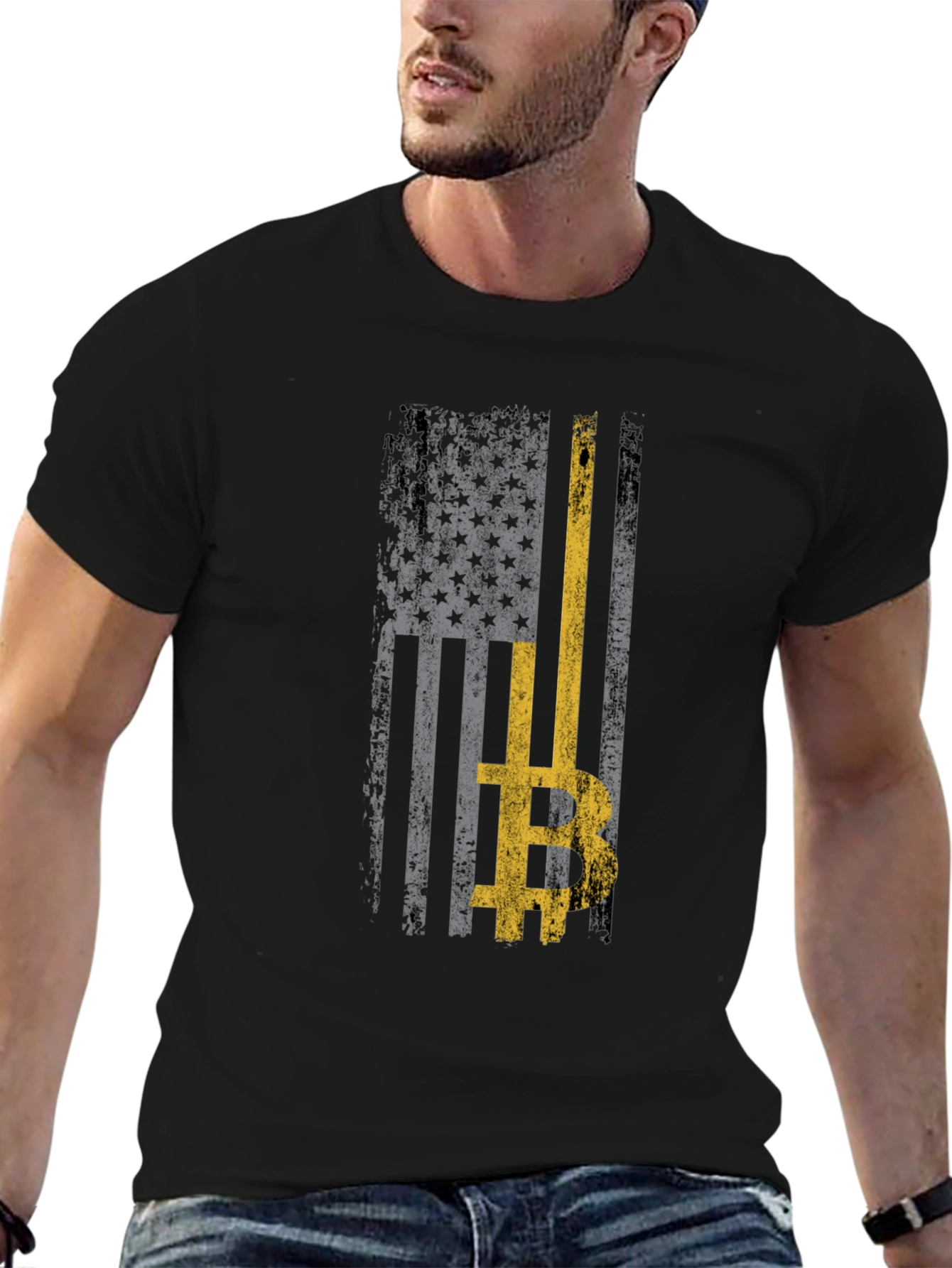 Distressed US Flag Bitcoin T-Shirt