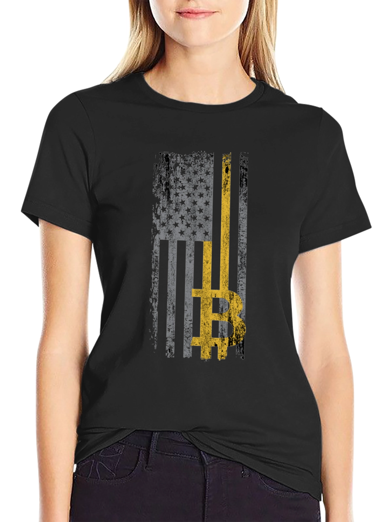 Distressed US Flag Bitcoin T-Shirt