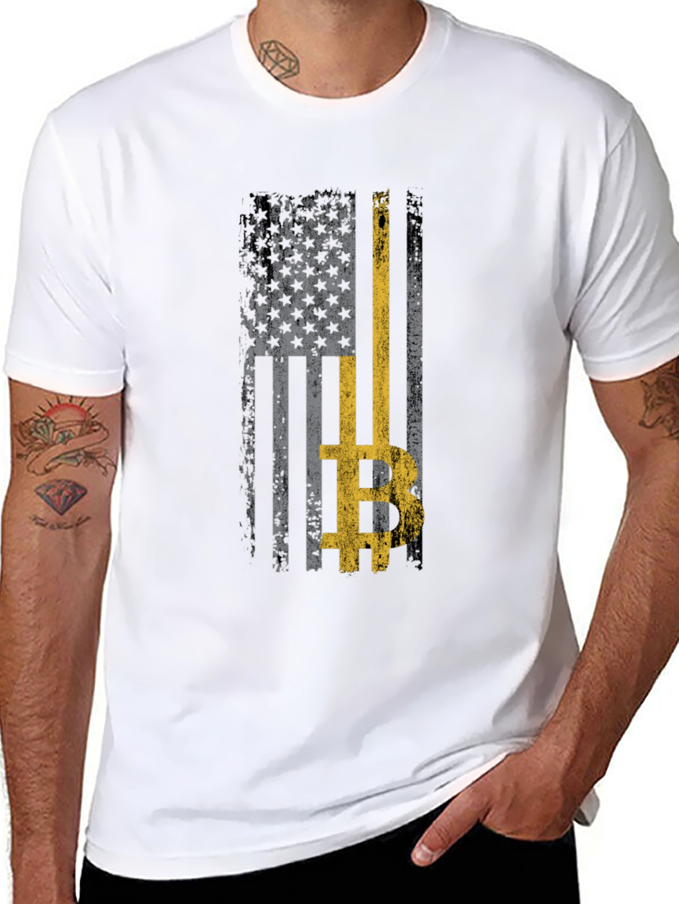 Distressed US Flag Bitcoin T-Shirt