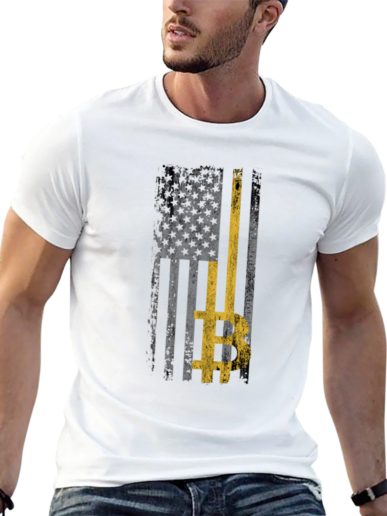 Distressed US Flag Bitcoin T-Shirt