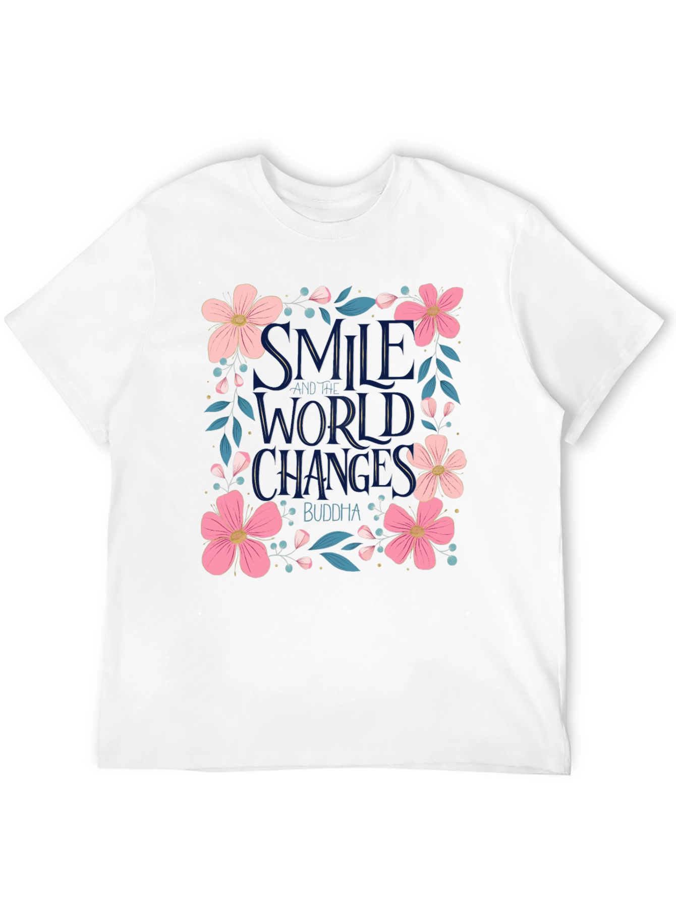 Floral Smile World Changes Buddha Black T-Shirt