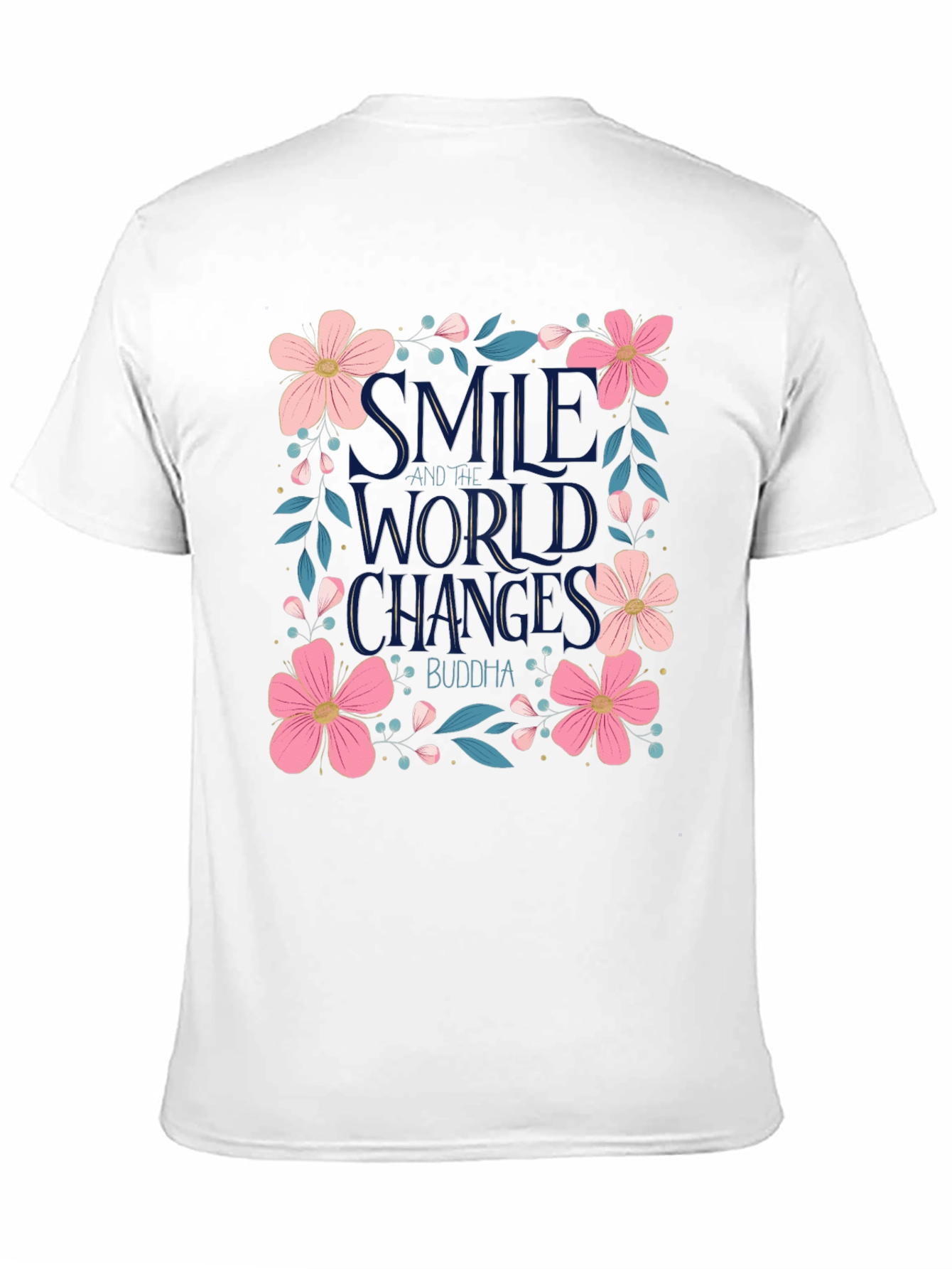 Floral Smile World Changes Buddha Black T-Shirt