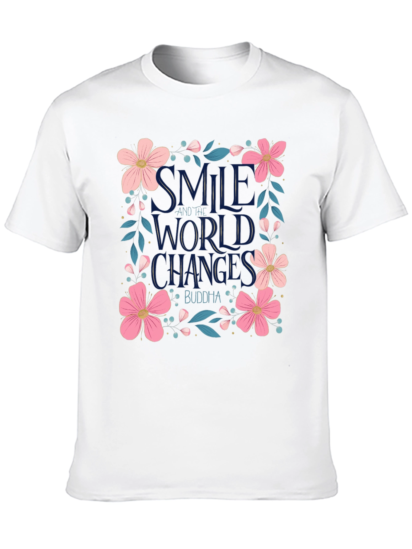Floral Smile World Changes Buddha Black T-Shirt