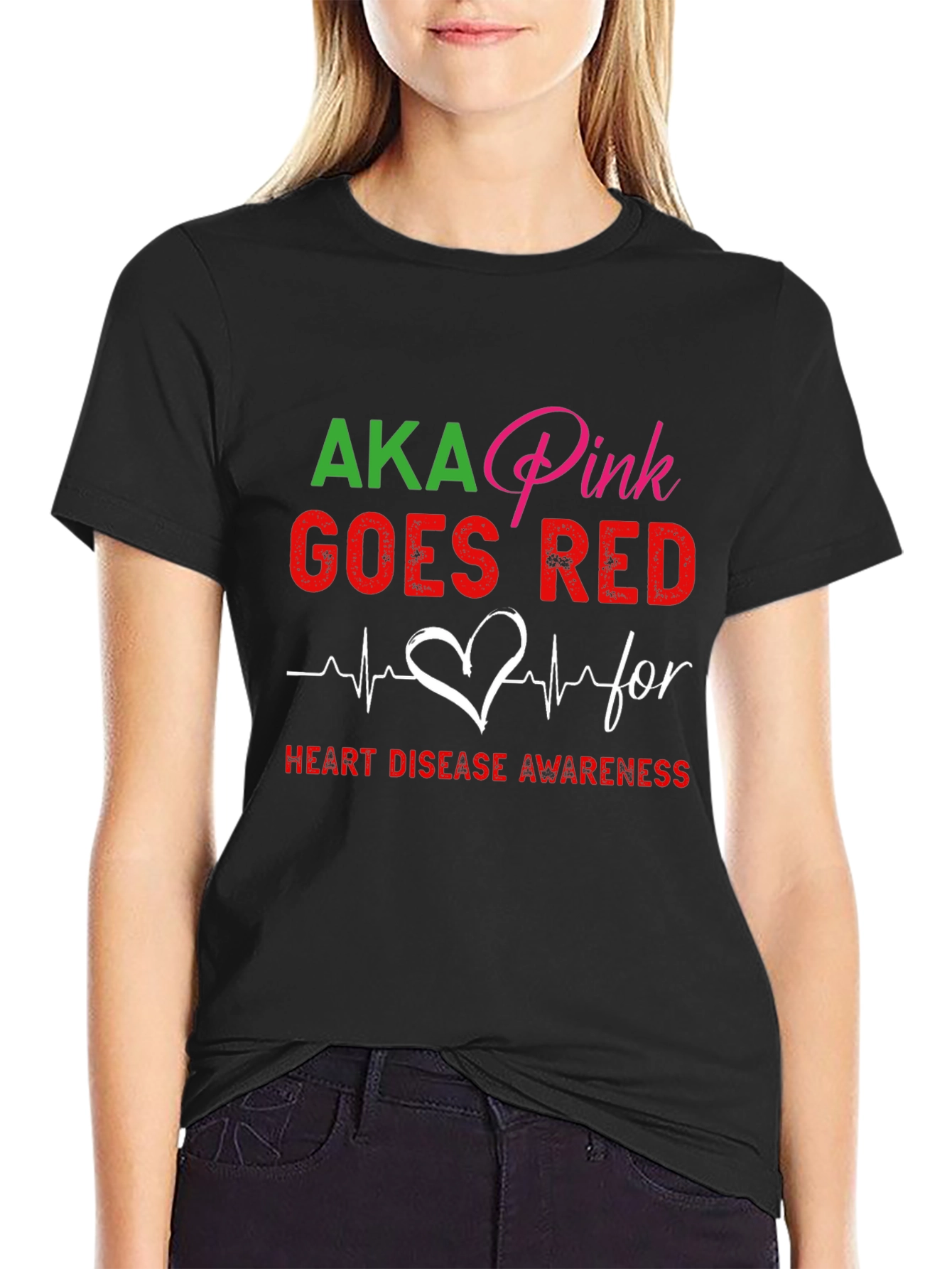 AKA Pink Goes Red Heart Disease Awareness T-Shirt