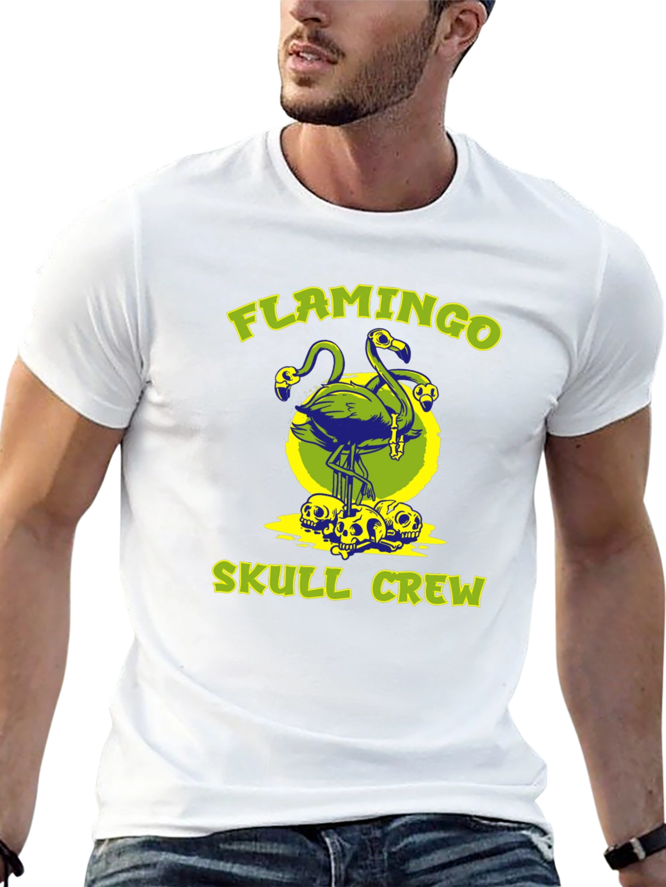 Flamingo Skull Crew Graphic T-Shirt