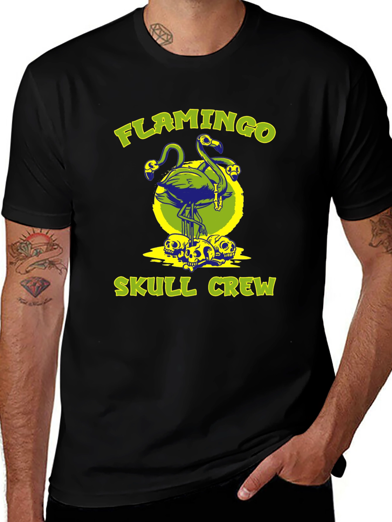 Flamingo Skull Crew Graphic T-Shirt