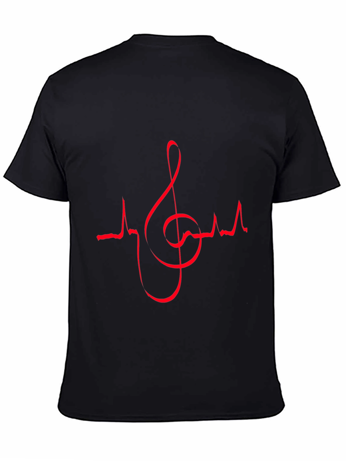Music Lovers Black T-Shirt with Red Heartbeat Treble Clef