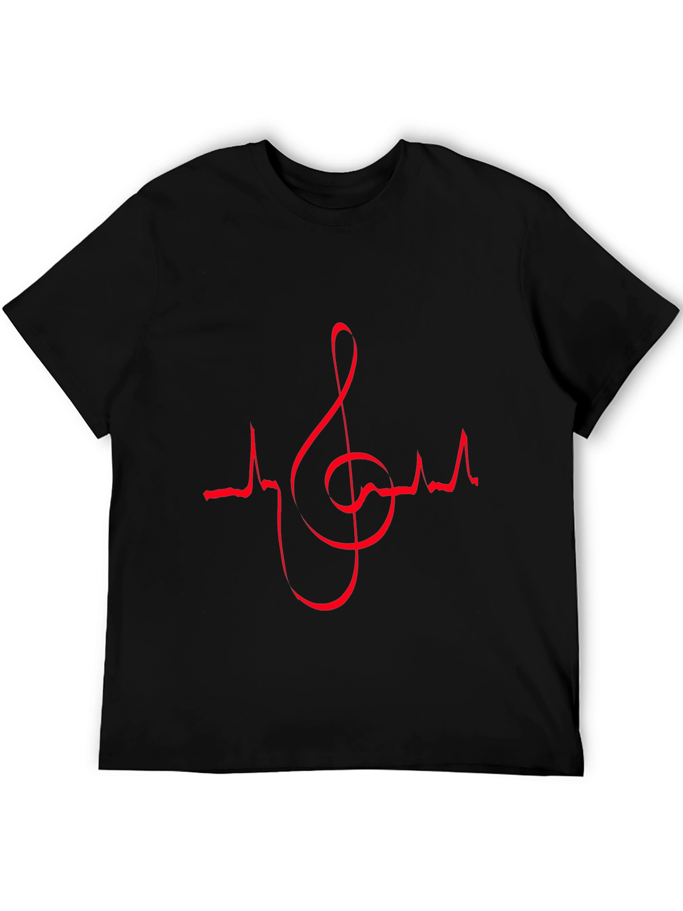 Music Lovers Black T-Shirt with Red Heartbeat Treble Clef