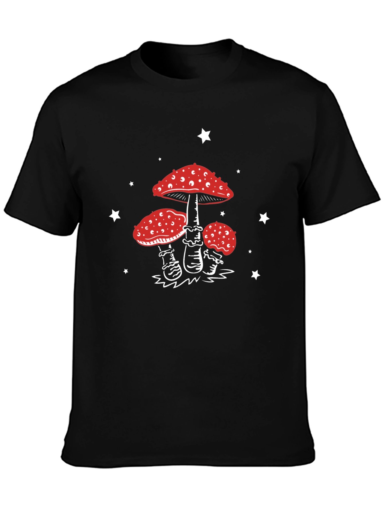 Mushroom Star Graphic Tee - Black Cotton Blend