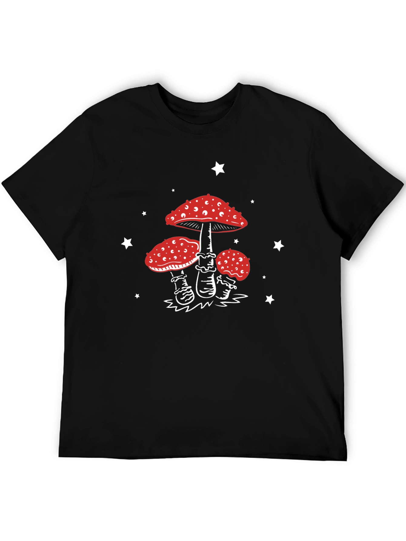 Mushroom Star Graphic Tee - Black Cotton Blend