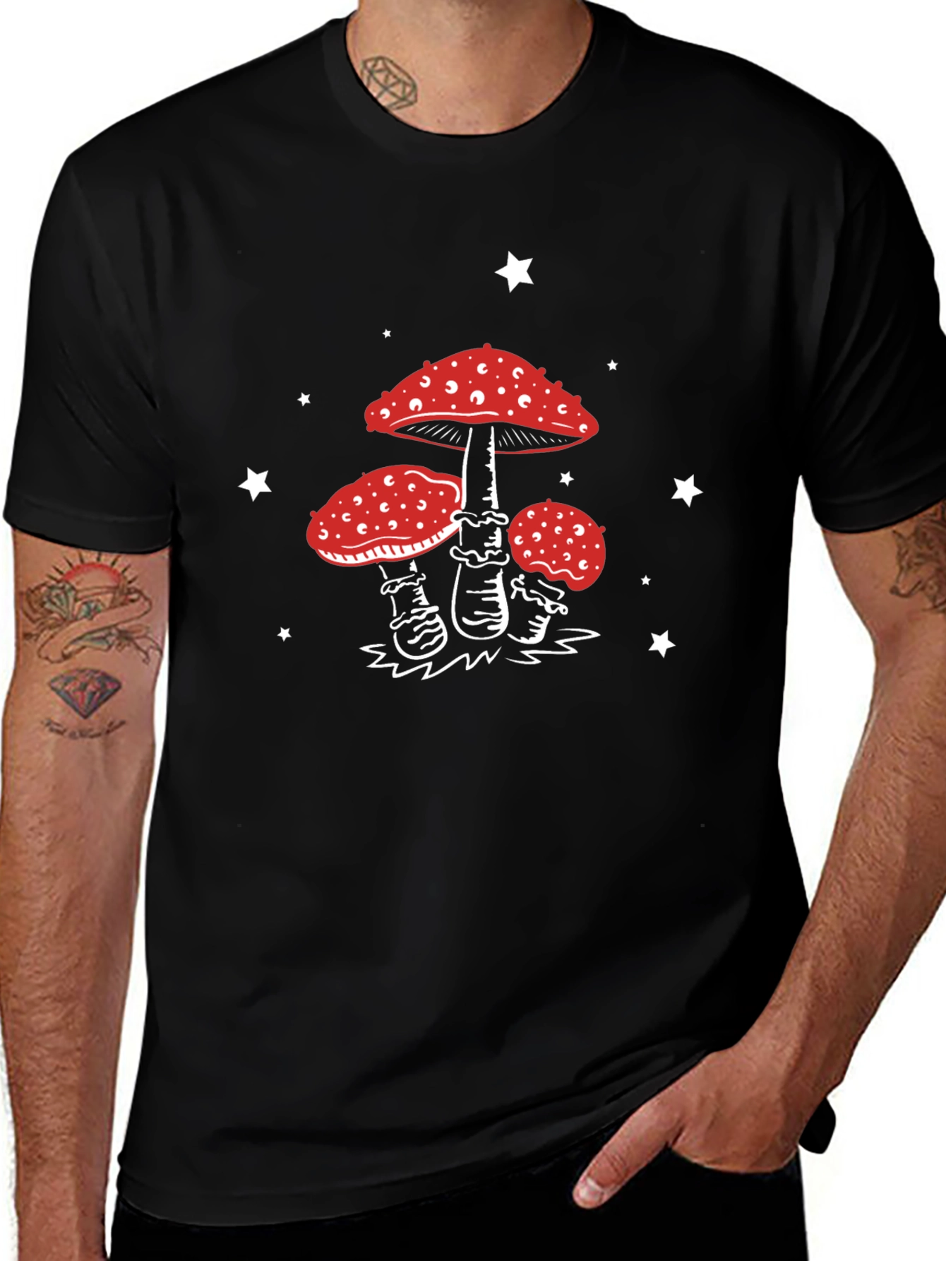 Mushroom Star Graphic Tee - Black Cotton Blend