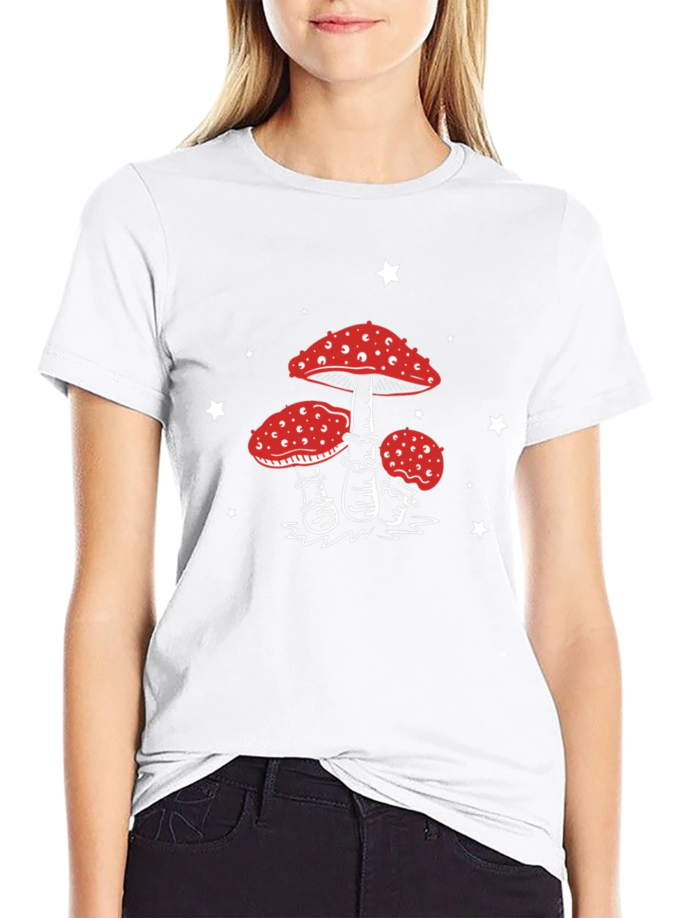 Mushroom Star Graphic Tee - Black Cotton Blend
