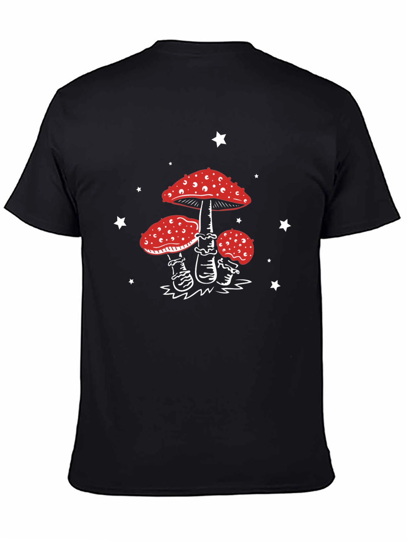 Mushroom Star Graphic Tee - Black Cotton Blend