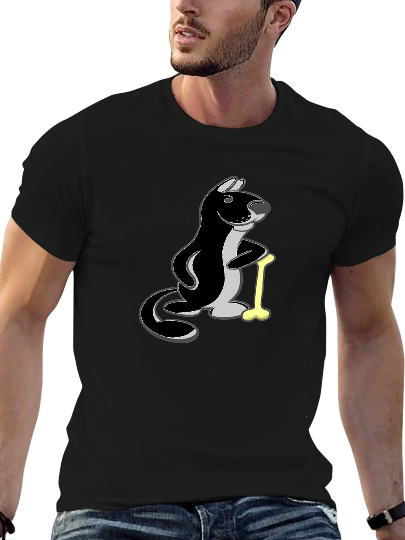Funny Otter Bone Cartoon Black T-Shirt