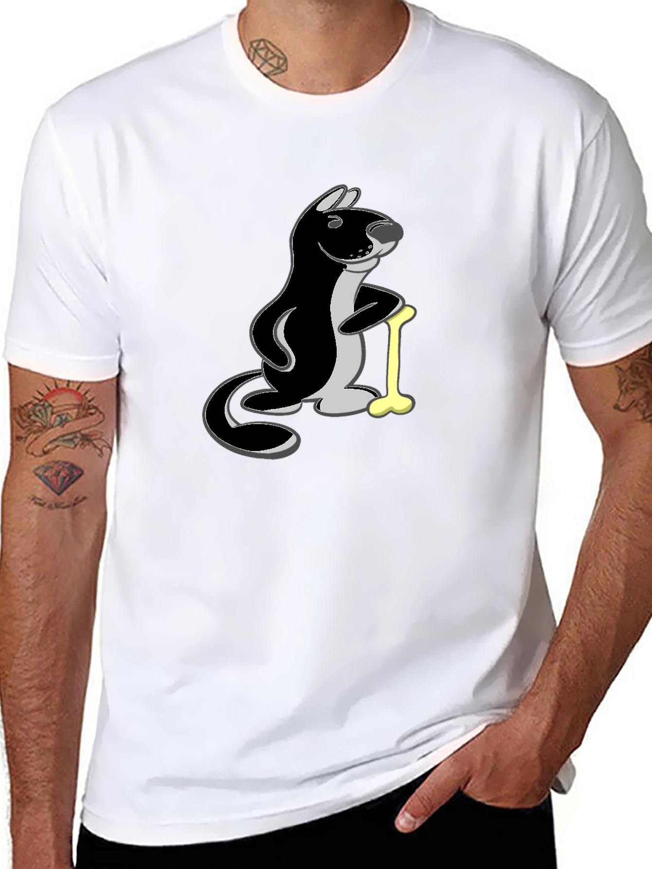 Funny Otter Bone Cartoon Black T-Shirt